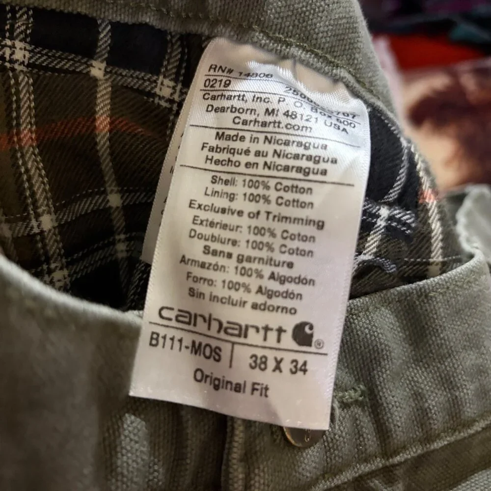 Vintage Carhartt Mens Flannel-Lined Original Fit Work Pants 34x31 Green Cotton‎